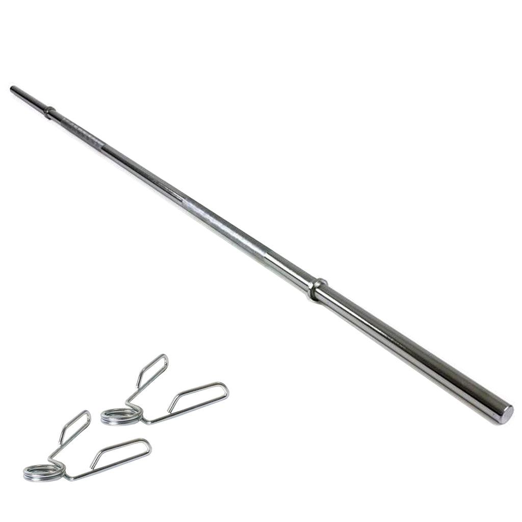 BARRA 1,50 MACIZA CROMADA CON TOPES PARA GIMNASIO